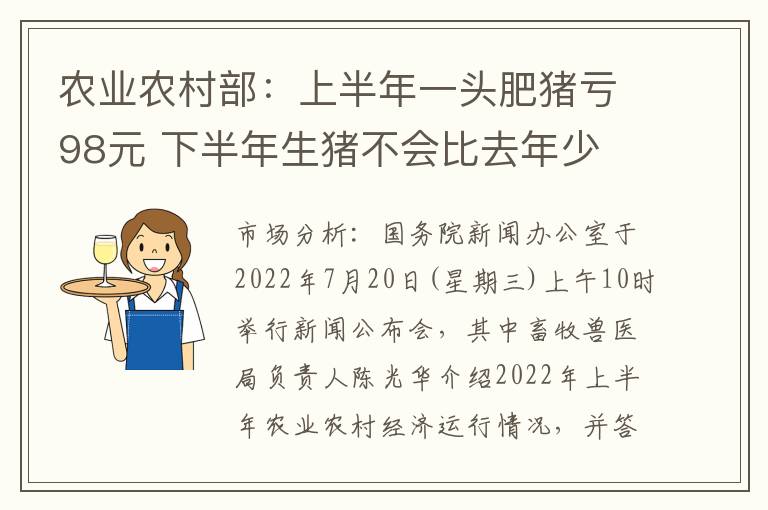 农业农村部：上半年一头肥猪亏98元 下半年生猪不会比去年少