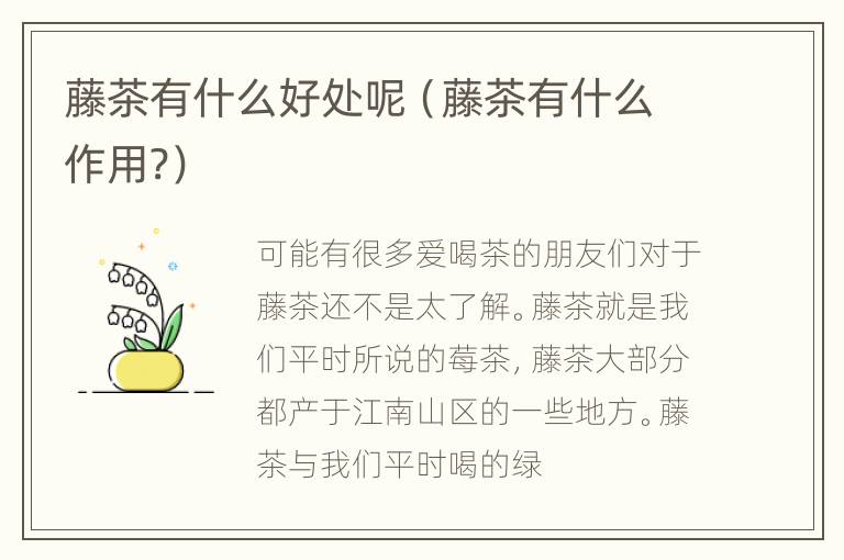 藤茶有什么好处呢（藤茶有什么作用?）