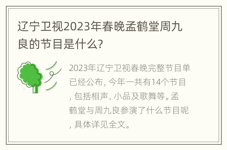 辽宁卫视2023年春晚孟鹤堂周九良的节目是什么？