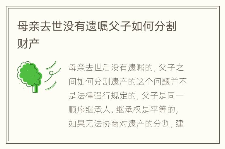 母亲去世没有遗嘱父子如何分割财产