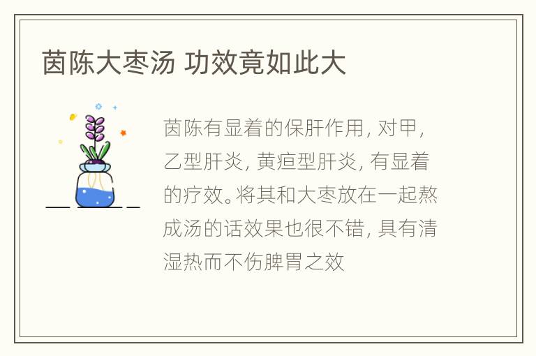 茵陈大枣汤 功效竟如此大