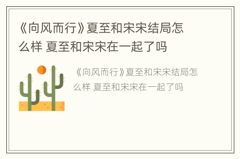 《向风而行》夏至和宋宋结局怎么样 夏至和宋宋在一起了吗