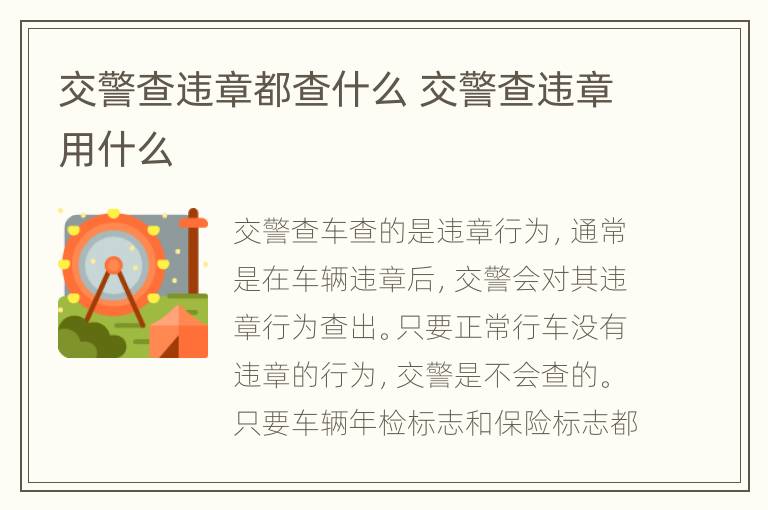 交警查违章都查什么 交警查违章用什么
