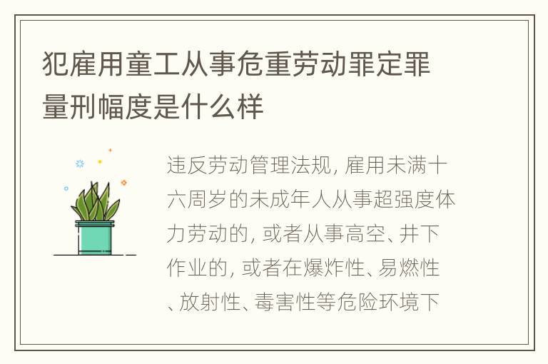 犯雇用童工从事危重劳动罪定罪量刑幅度是什么样