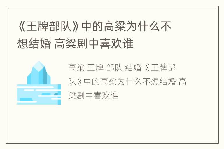 《王牌部队》中的高粱为什么不想结婚 高粱剧中喜欢谁