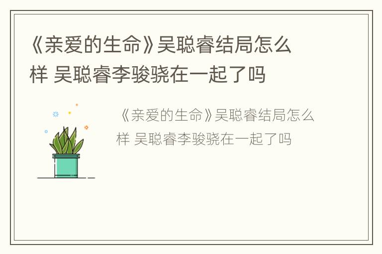 《亲爱的生命》吴聪睿结局怎么样 吴聪睿李骏骁在一起了吗
