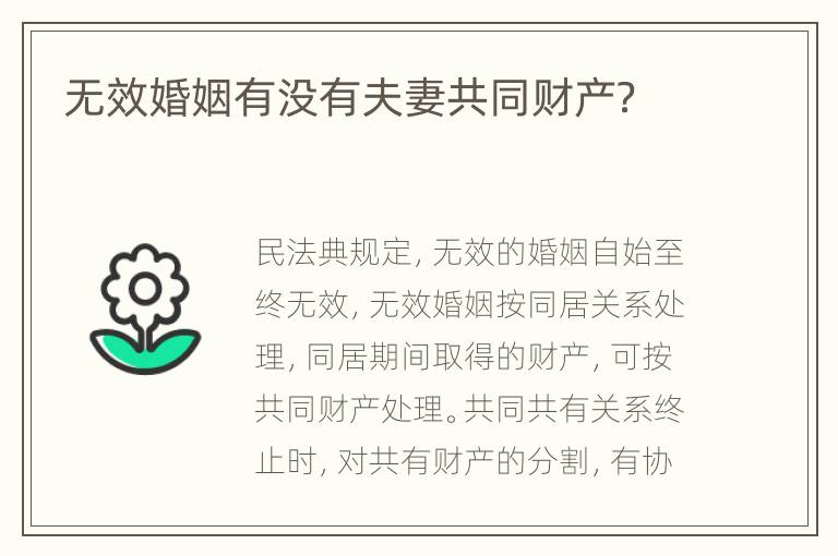 无效婚姻有没有夫妻共同财产？