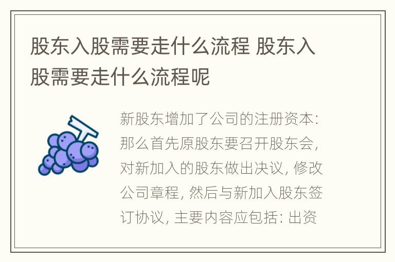 股东入股需要走什么流程 股东入股需要走什么流程呢