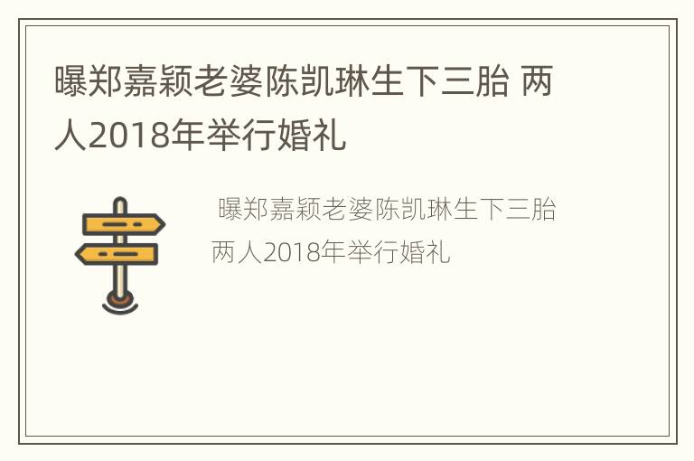 曝郑嘉颖老婆陈凯琳生下三胎 两人2018年举行婚礼