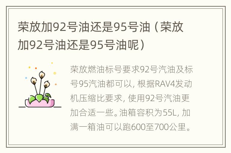荣放加92号油还是95号油（荣放加92号油还是95号油呢）
