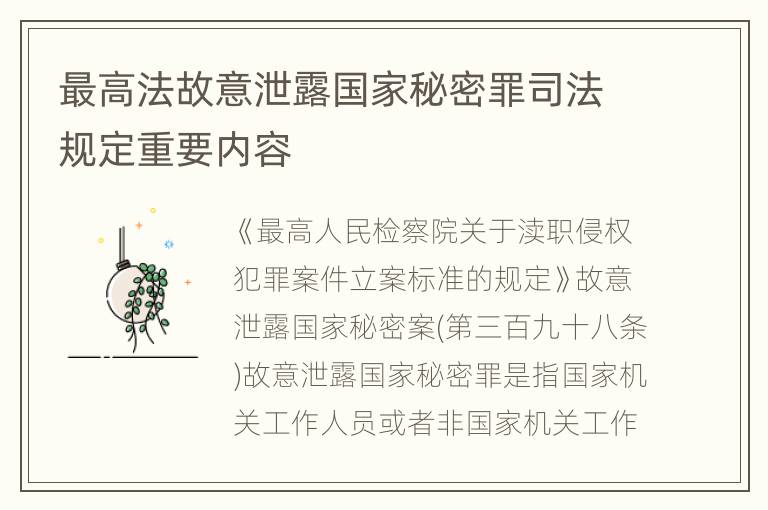 最高法故意泄露国家秘密罪司法规定重要内容