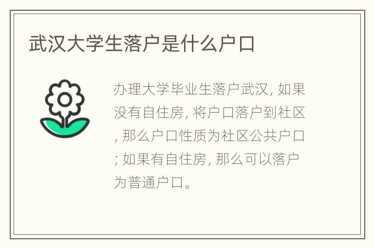 武汉大学生落户是什么户口