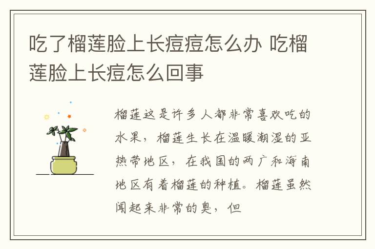 吃了榴莲脸上长痘痘怎么办 吃榴莲脸上长痘怎么回事