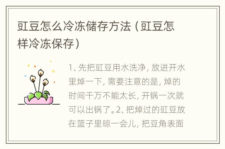 豇豆怎么冷冻储存方法（豇豆怎样冷冻保存）