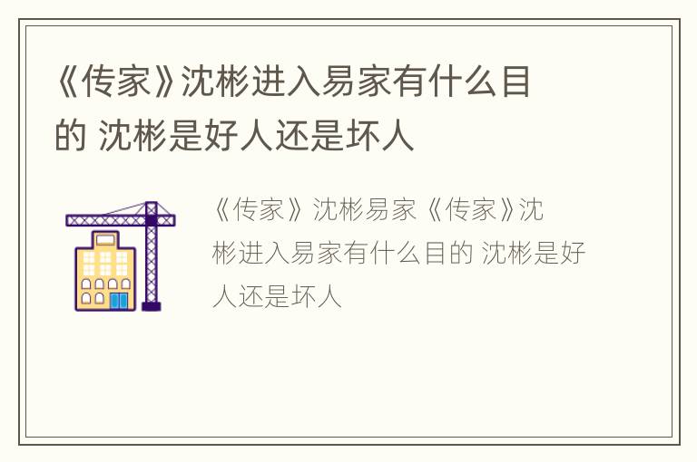 《传家》沈彬进入易家有什么目的 沈彬是好人还是坏人