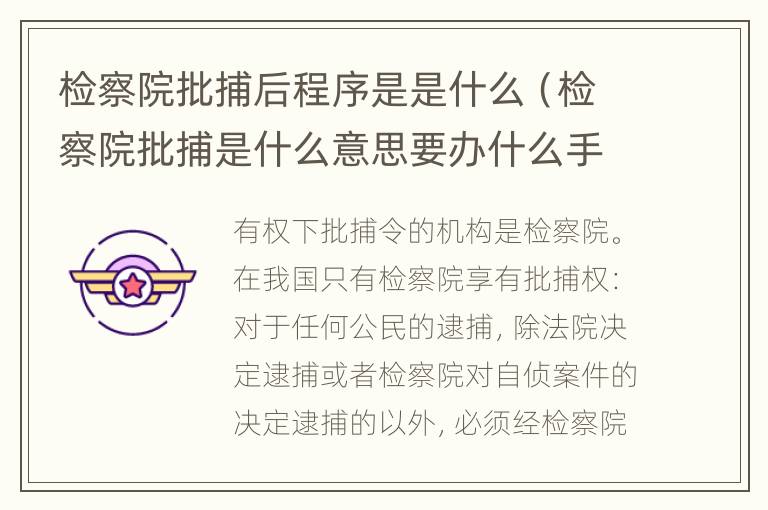 检察院批捕后程序是是什么（检察院批捕是什么意思要办什么手续）