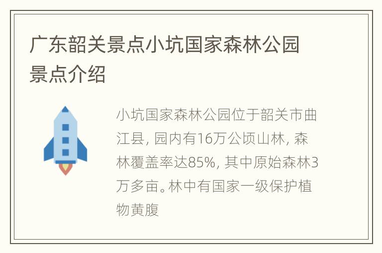 广东韶关景点小坑国家森林公园景点介绍