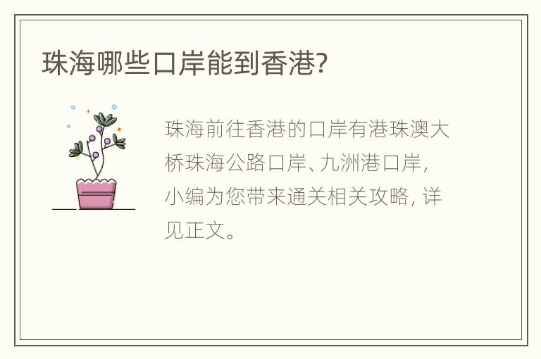 珠海哪些口岸能到香港？