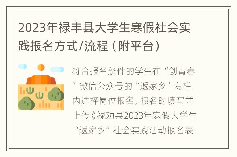 2023年禄丰县大学生寒假社会实践报名方式/流程（附平台）