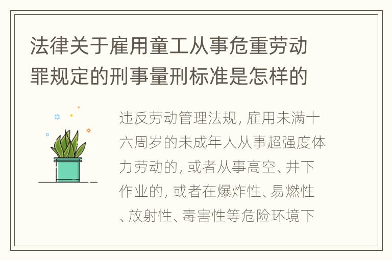 法律关于雇用童工从事危重劳动罪规定的刑事量刑标准是怎样的