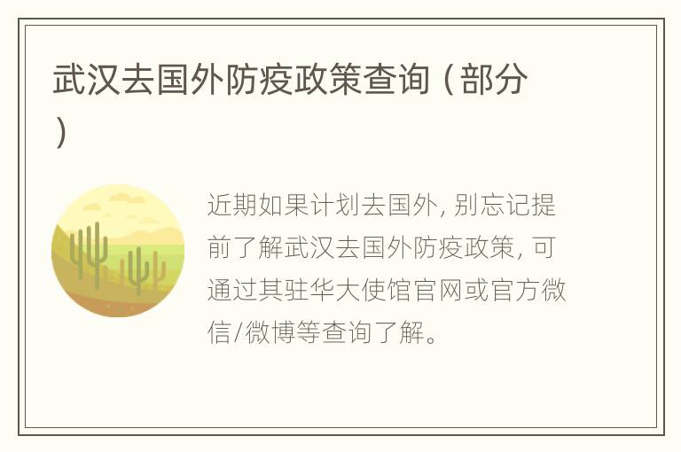 武汉去国外防疫政策查询（部分）
