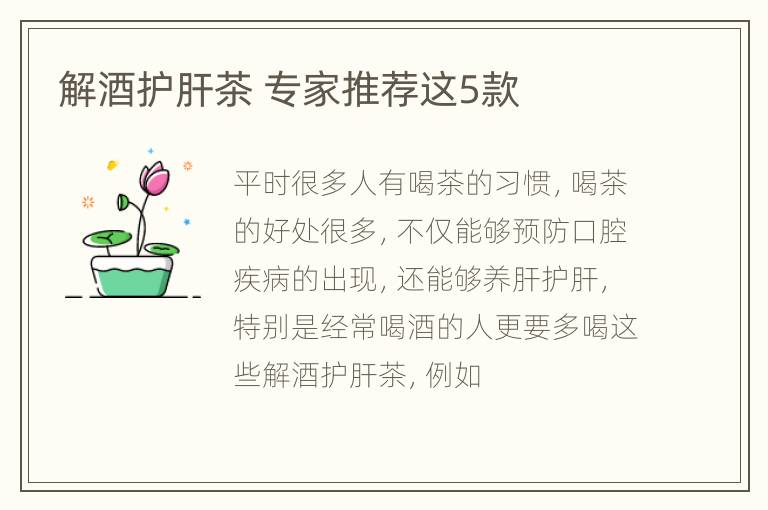 解酒护肝茶 专家推荐这5款