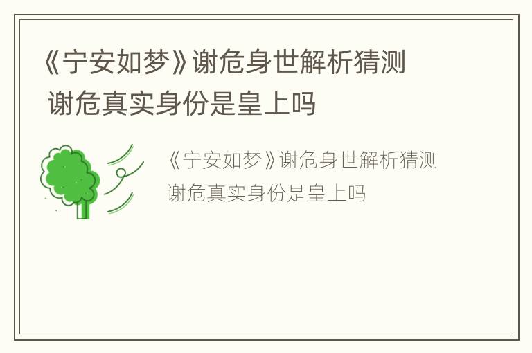 《宁安如梦》谢危身世解析猜测 谢危真实身份是皇上吗