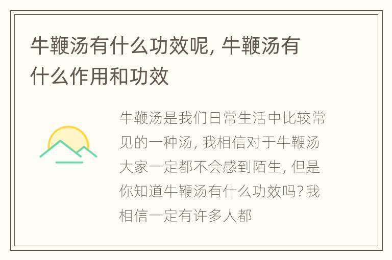 牛鞭汤有什么功效呢，牛鞭汤有什么作用和功效