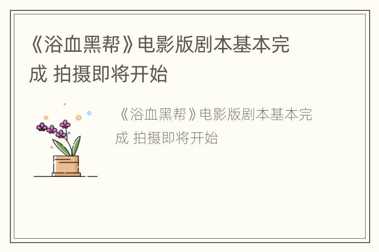 《浴血黑帮》电影版剧本基本完成 拍摄即将开始