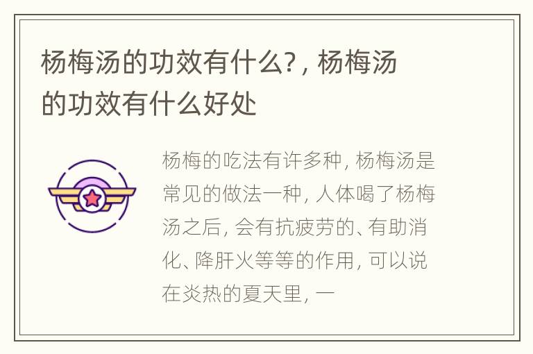 杨梅汤的功效有什么？，杨梅汤的功效有什么好处