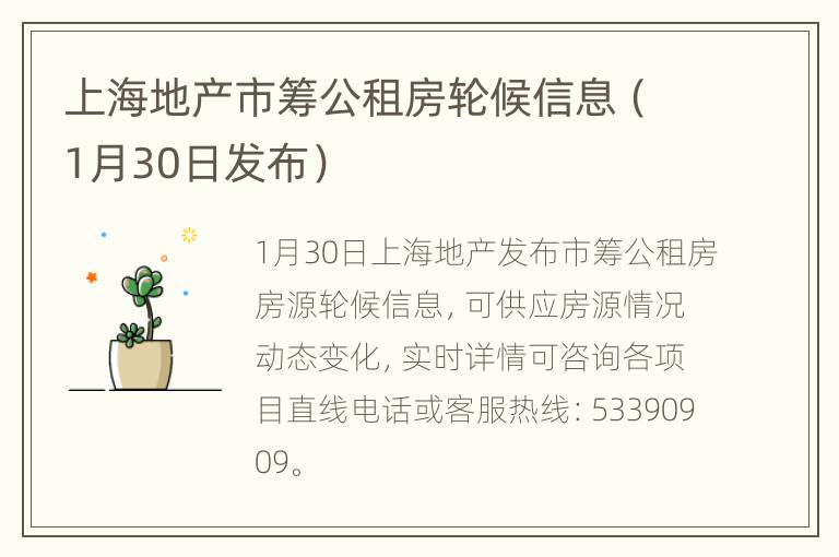 上海地产市筹公租房轮候信息（1月30日发布）