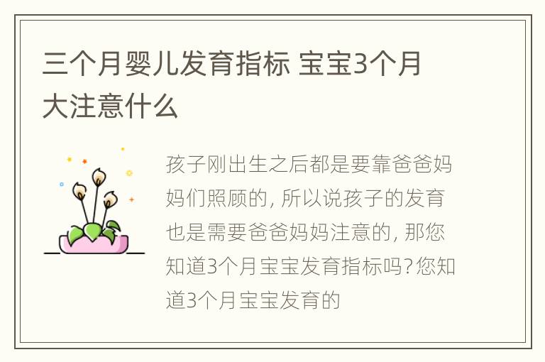 三个月婴儿发育指标 宝宝3个月大注意什么