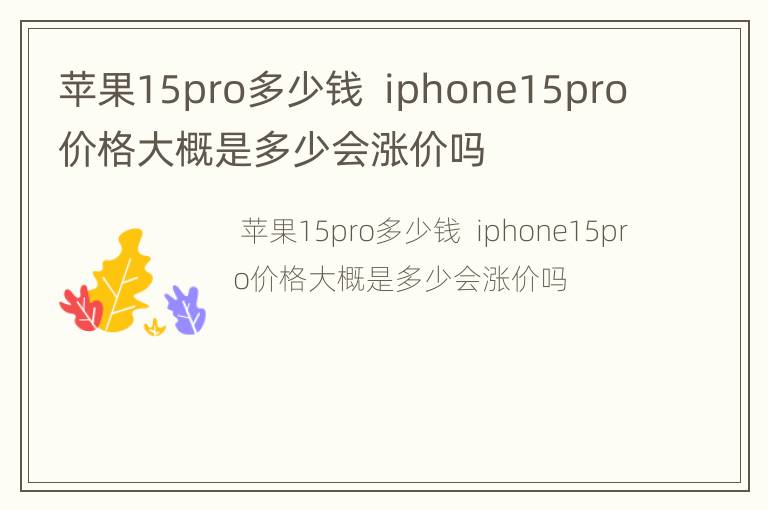 苹果15pro多少钱  iphone15pro价格大概是多少会涨价吗