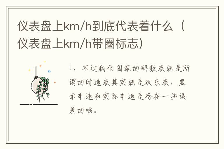 仪表盘上km/h到底代表着什么（仪表盘上km/h带圈标志）