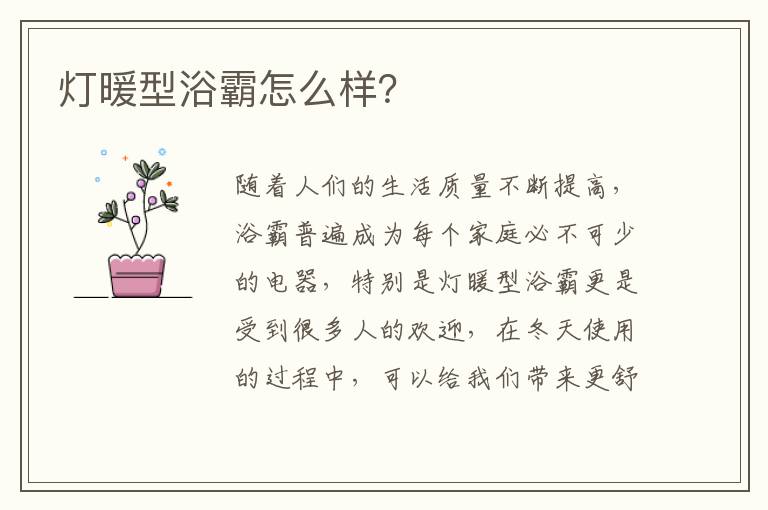 灯暖型浴霸怎么样？