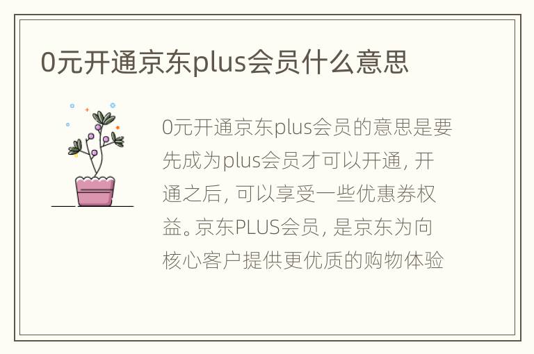 0元开通京东plus会员什么意思