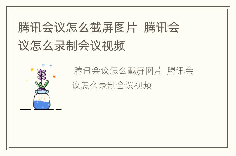 腾讯会议怎么截屏图片  腾讯会议怎么录制会议视频