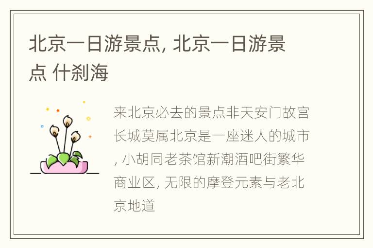 北京一日游景点，北京一日游景点 什刹海