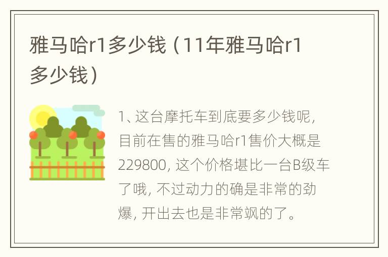 雅马哈r1多少钱（11年雅马哈r1多少钱）