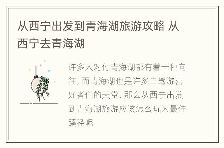 从西宁出发到青海湖旅游攻略 从西宁去青海湖