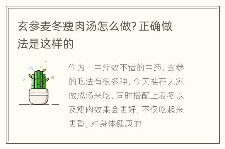 玄参麦冬瘦肉汤怎么做？正确做法是这样的