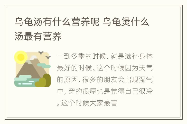 乌龟汤有什么营养呢 乌龟煲什么汤最有营养