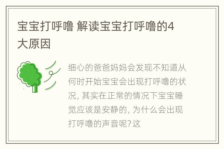 宝宝打呼噜 解读宝宝打呼噜的4大原因