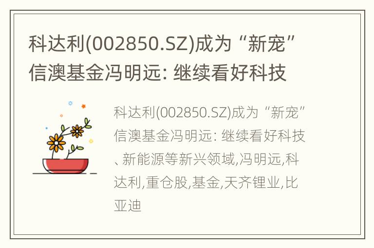 科达利(002850.SZ)成为“新宠”信澳基金冯明远：继续看好科技、新能源等新兴领域