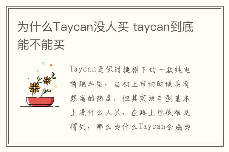 为什么Taycan没人买 taycan到底能不能买