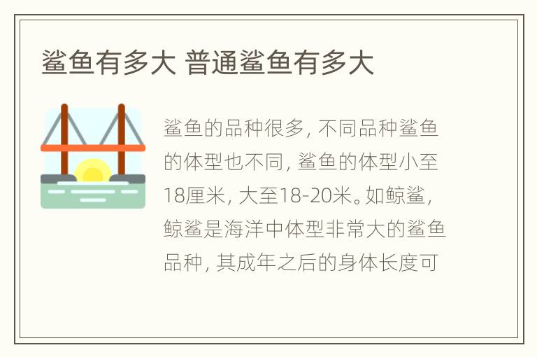 鲨鱼有多大 普通鲨鱼有多大