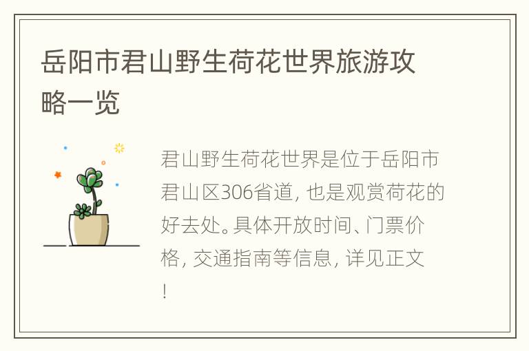 岳阳市君山野生荷花世界旅游攻略一览