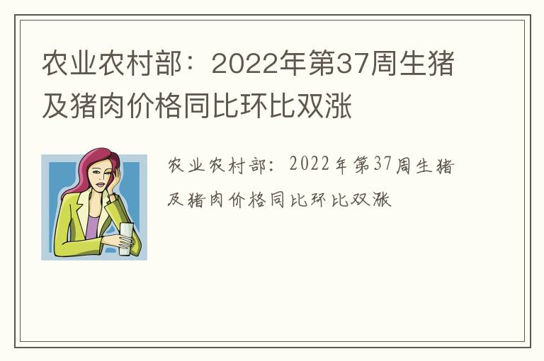 农业农村部：2022年第37周生猪及猪肉价格同比环比双涨