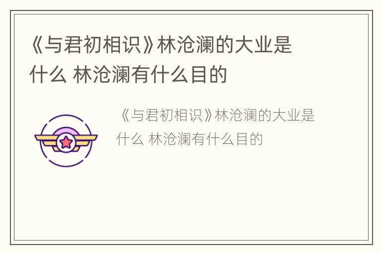 《与君初相识》林沧澜的大业是什么 林沧澜有什么目的