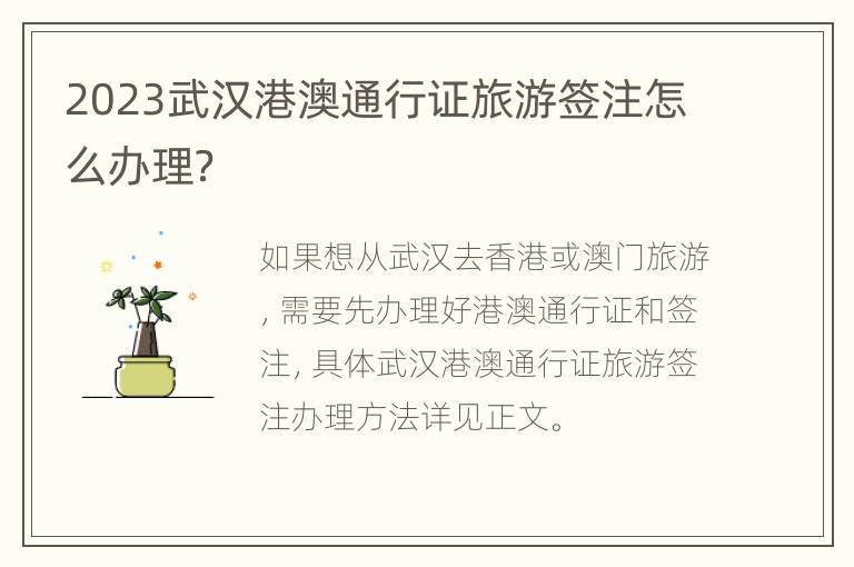 2023武汉港澳通行证旅游签注怎么办理？